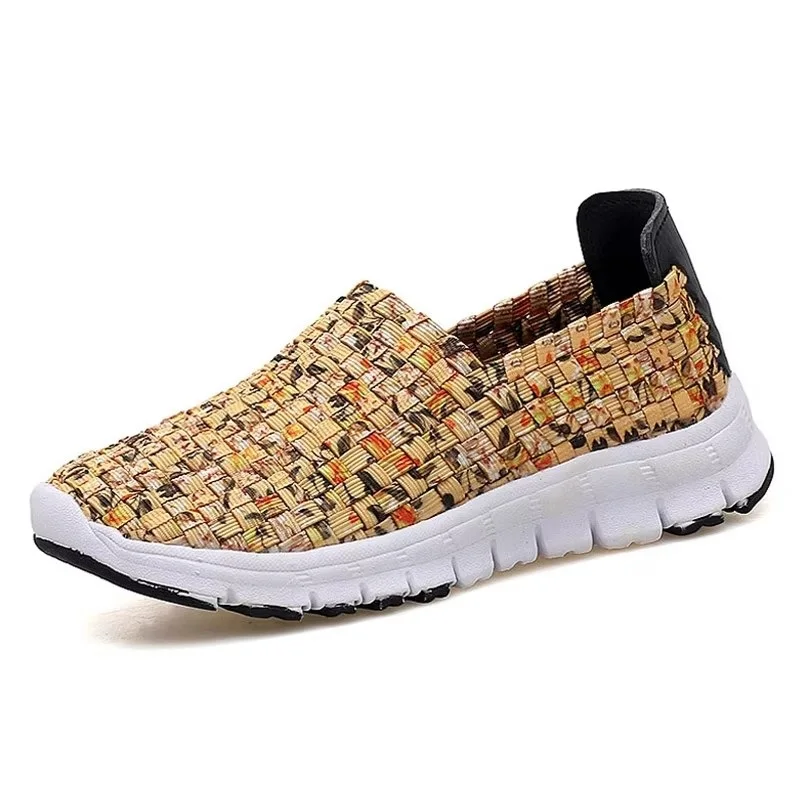 Women Shoes for women shoes Summer Casual Breathable Sneakers Female Woven Walking Slip On Ladies Loafers Handmade Big Size 35-44