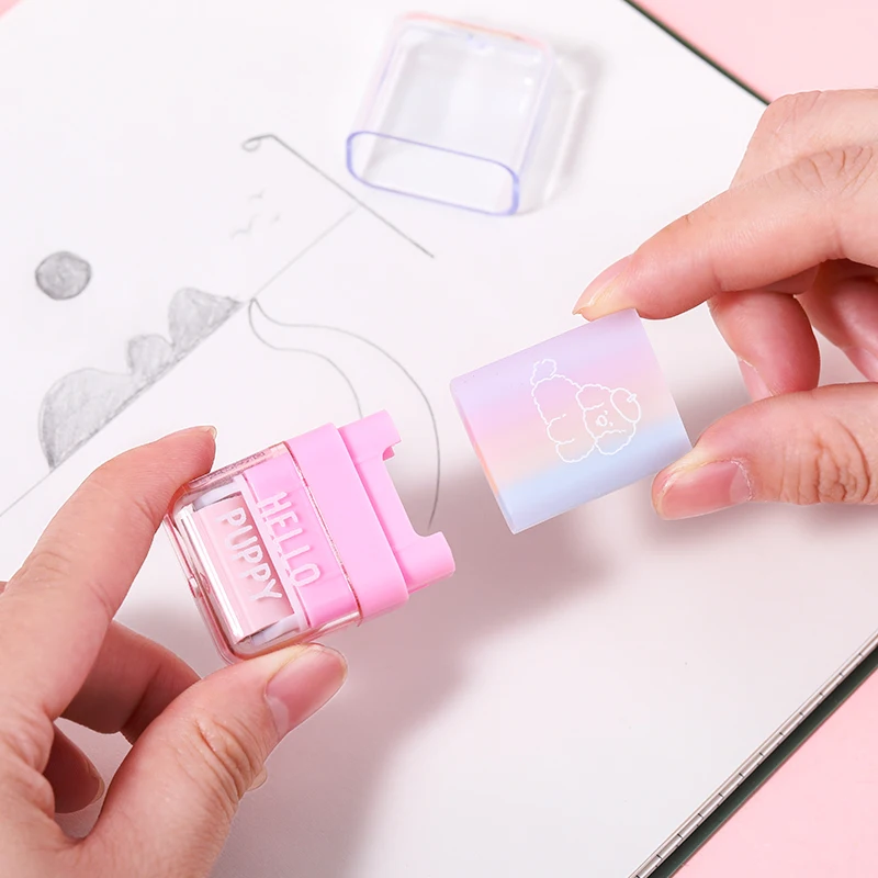 4 Pezzi Nuovi Gomme a Rullo Carine Kawaii con Design a Cartone Animato Hello Puppy, Pulizia Senza Sfondature, per la Scuola e Forniture di Cancelleria per Bambini - immagine 4