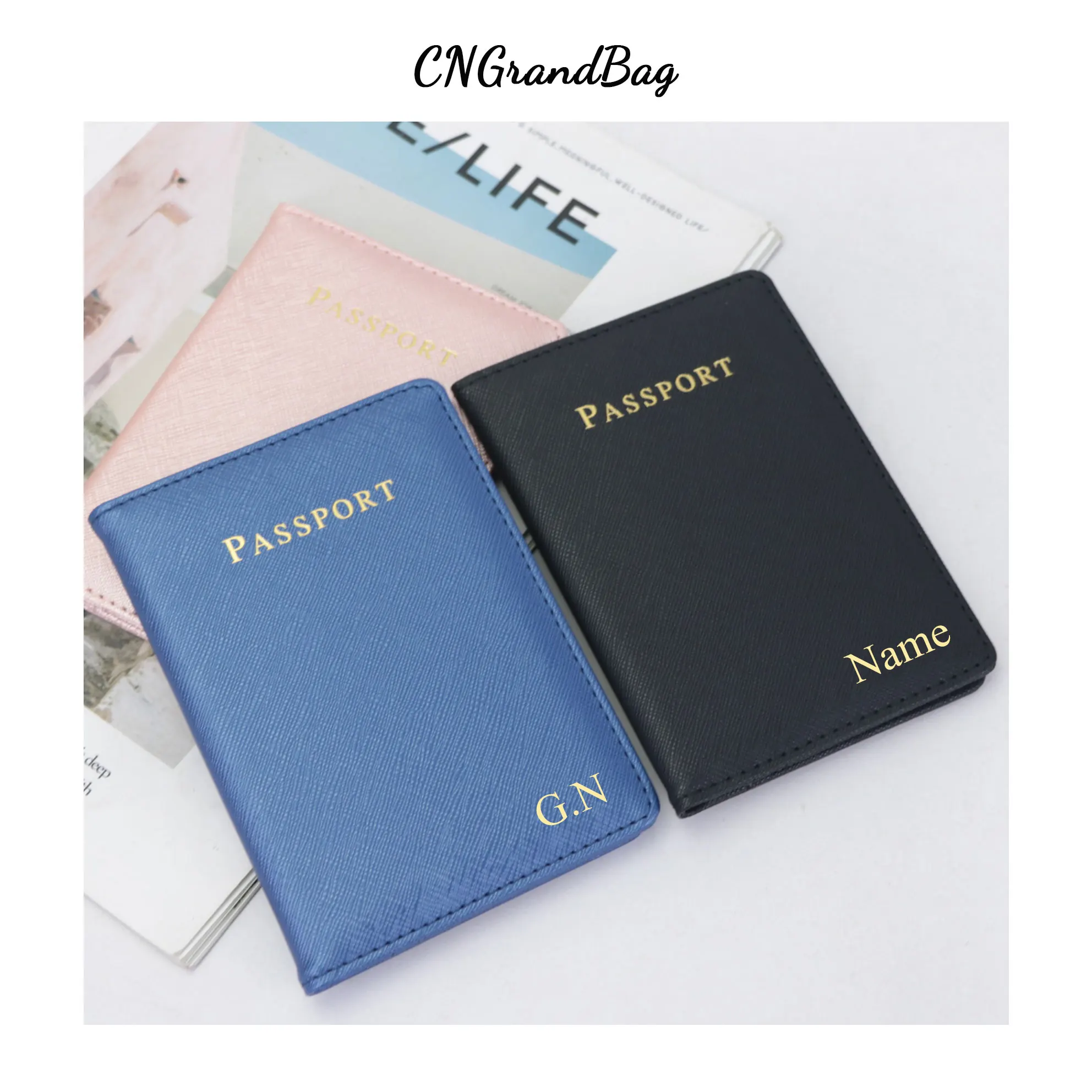 FashionMonogrammedInitialLettersUnisexSaffianoPULeatherPassport