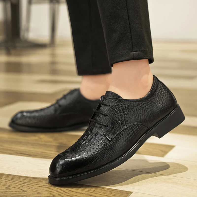 Men's Classic Business Dress Oxford Casual Shoes Brand Alligator Pattern Casual Comfort Fashion Derby Shoes Luxury Leather Shoe