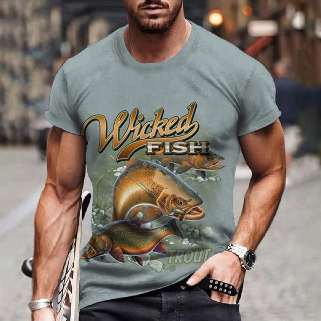 Vintage Fishing T-shirt Men Short Sleeve Tops Fish Graphic Clothing O-Neck  Pullover Street Oversized Apparel For Male Shirt Tees - AliExpress