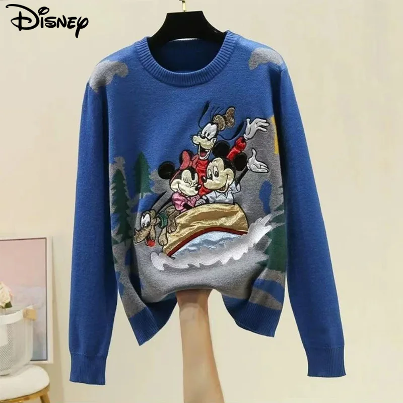 

Disney New Arrival Fashion Casual Mickey Mouse Pullover Winter Heavy Industry Design Sense Nail Bead Spoof Mohair Plush Sweaters