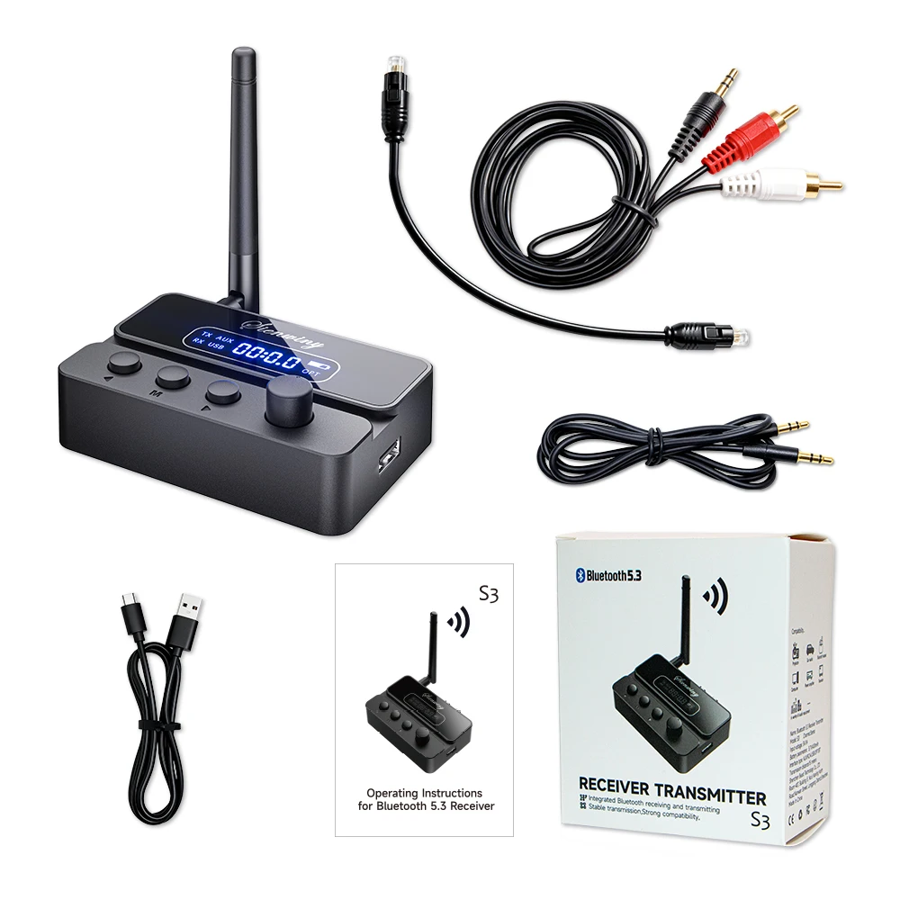 블루투스 5.3 송신기 수신기 HiFi OPT 광학/AUX 3.5mm/RCA/USB/U-디스크 15M 범위 400mAh RX/TX 2-in-1 TV PC 스피커용