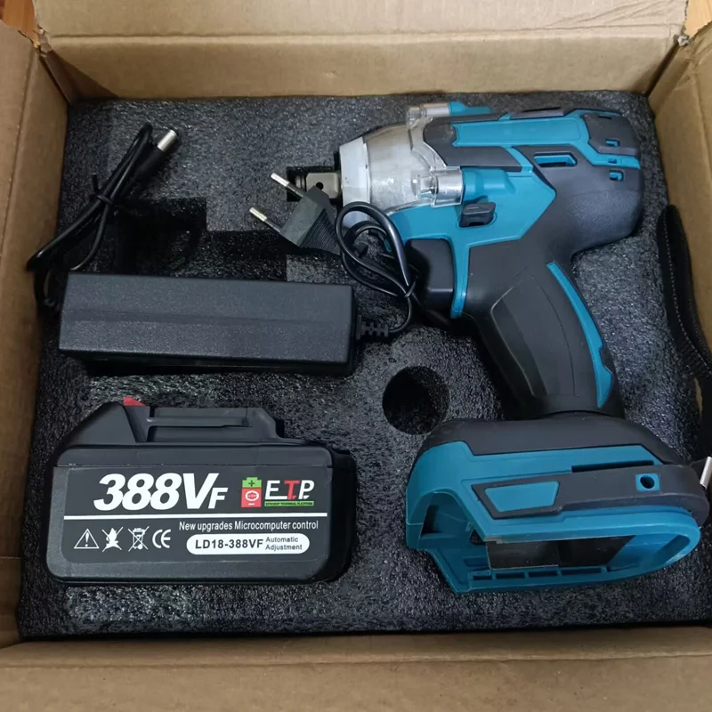 18V 2 In 1 Brushless Cordless Electric Impact Wrench 1/2Inch Power Tools 15000Amh Li Battery LED light Adapt To Makita Battery 6