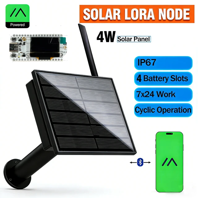 4W Solar LoRa Node 868 915Mhz แบตเตอรี่กลางแจ้งกันน้ำเฮลเทค โลราแวน เมสทัสติก APP สำหรับการส่งผ่านเครือข่ายในพื้นที่ห่างไกล 1