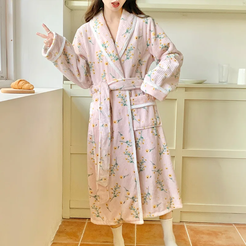 

Женский фланелевый Халат-кимоно с длинным рукавом, на осень/зиму