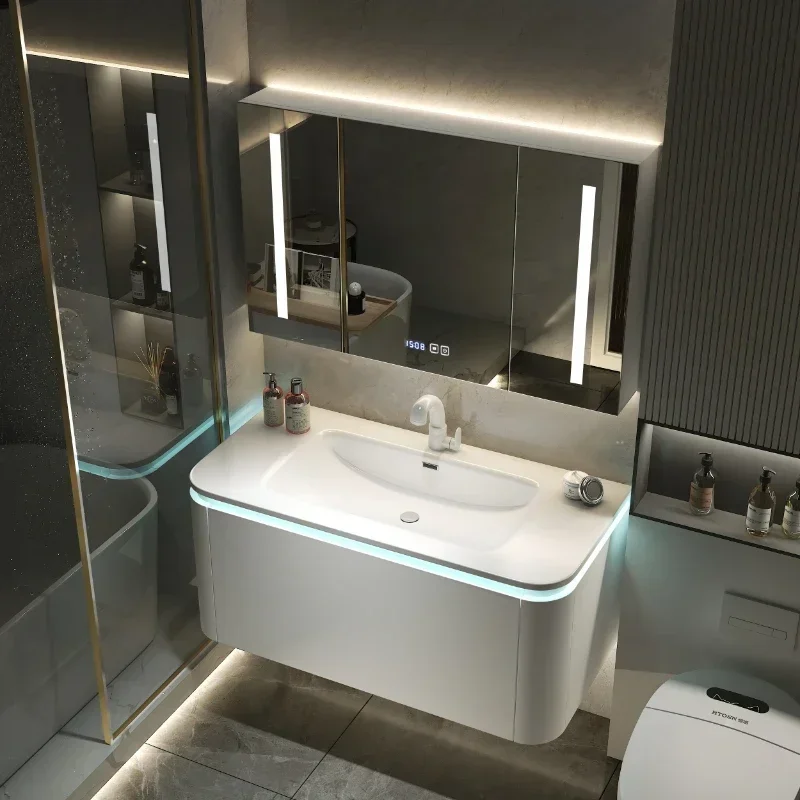~Simple Rounded Whole Washbin Oak Bathroom Cabinet Combination Washbasin Wash Basin Pool