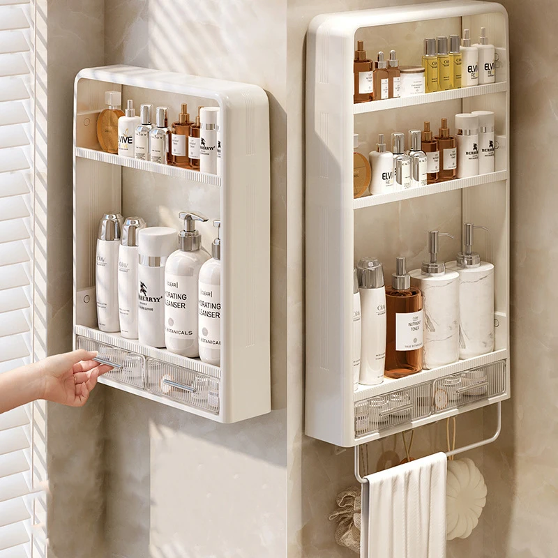 

Bathroom Wall Mounted Shelf Multifunctional Toiletries Storage Rack Kitchen Seasoning Bottle Storage Rack Cosmetics Organizer