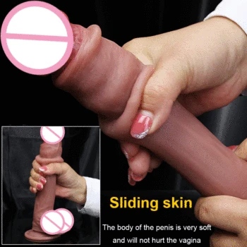 7/8 Inch Sliding Foreskin Realistic Penis with Suction Cup Dildo Female Masturbator Move Skin Big Dick Sex Toys Anal Stimulation 4