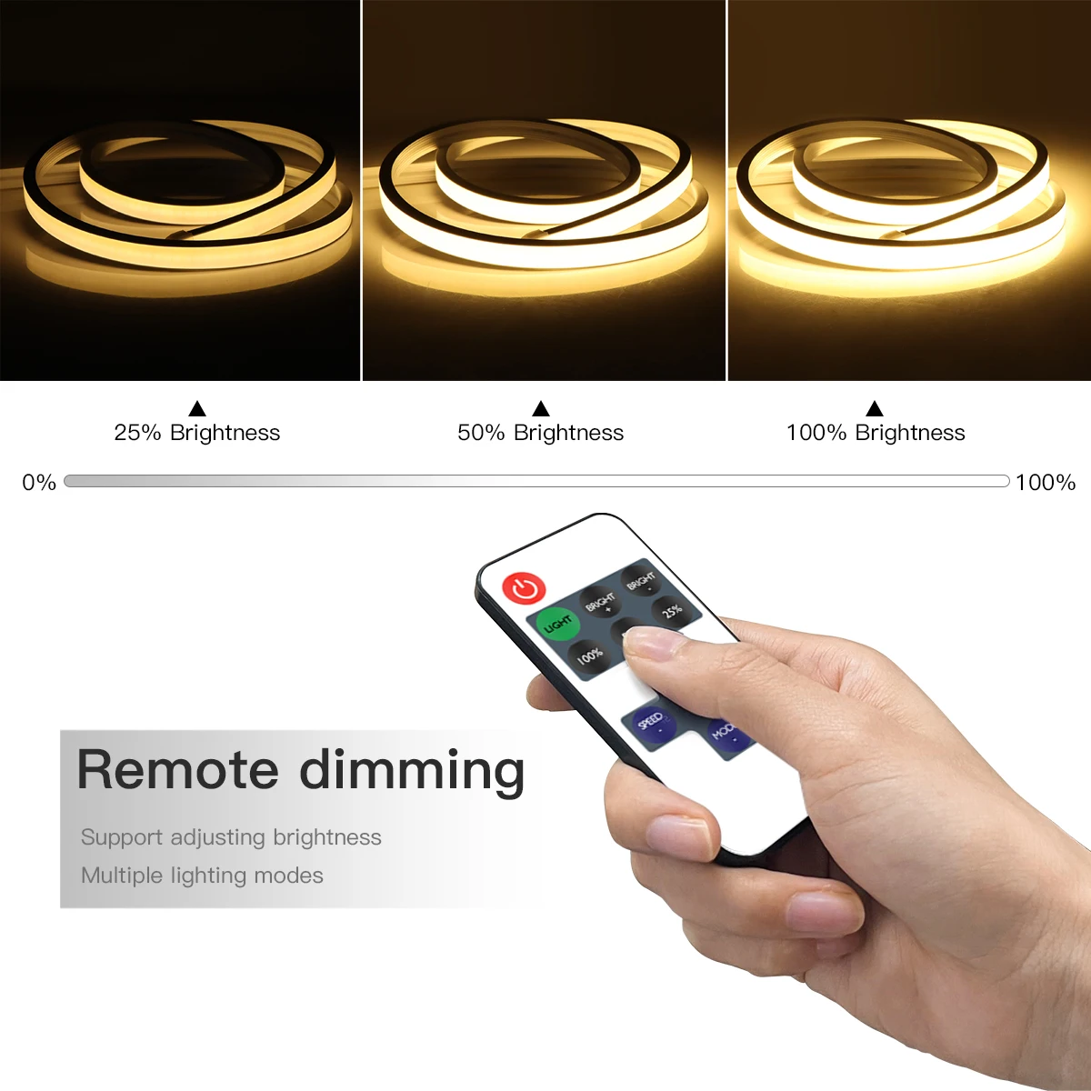 방수 순수 실리콘 튜브 COB LED 스트립 조명, USB 5V 리모컨 밝기 조절 네온 램프 테이프, 침실 주방 야간 장식