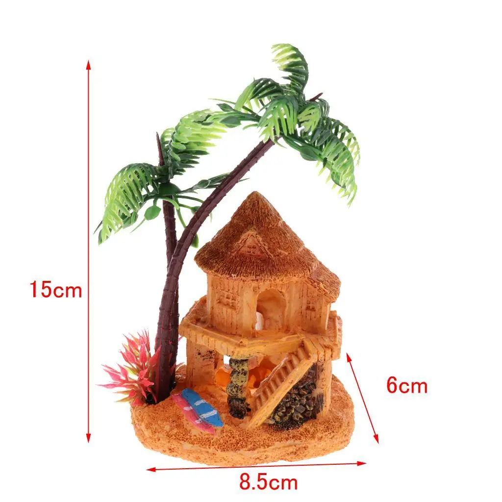 Artificial Coconut Tree Hidden Hut Cave Aquarium Fish Tank Landscape Decor