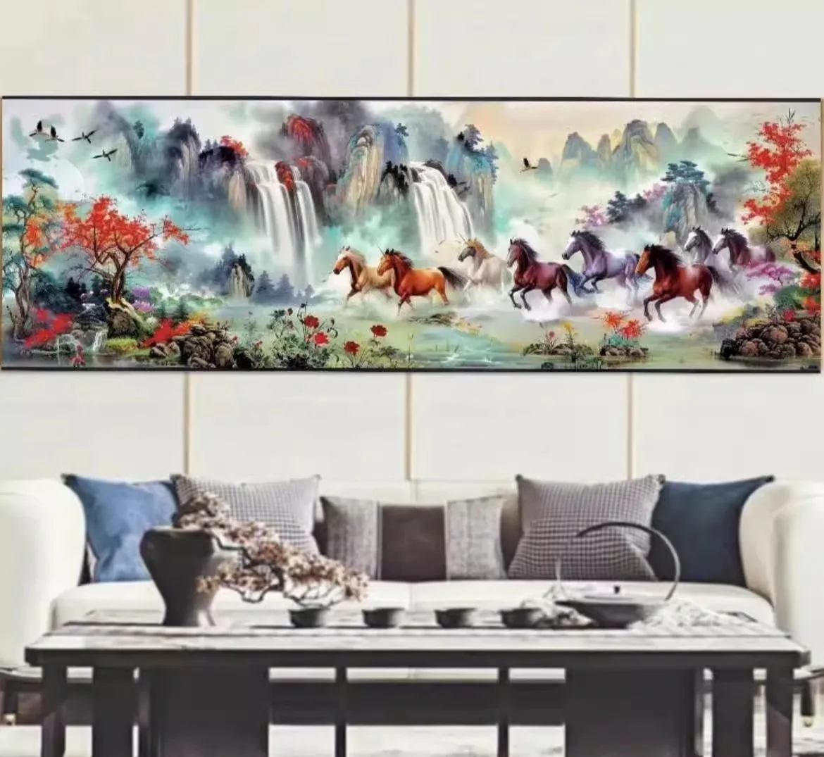 

9ct 300x100cm Eight horses Embroidery DIY Chinese Style Printed Kits Cross Stitch Needlework Set Home Decor Crafts