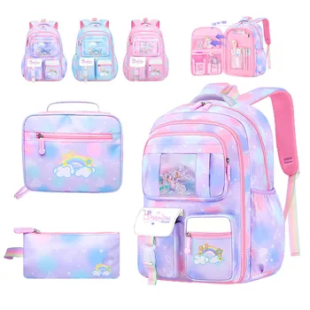 3Pcs School Backpack for Girls Large Capacity Kid's School Bag with Lunch Pancil Carry Case Bag Travel Backpack Child Gift 1