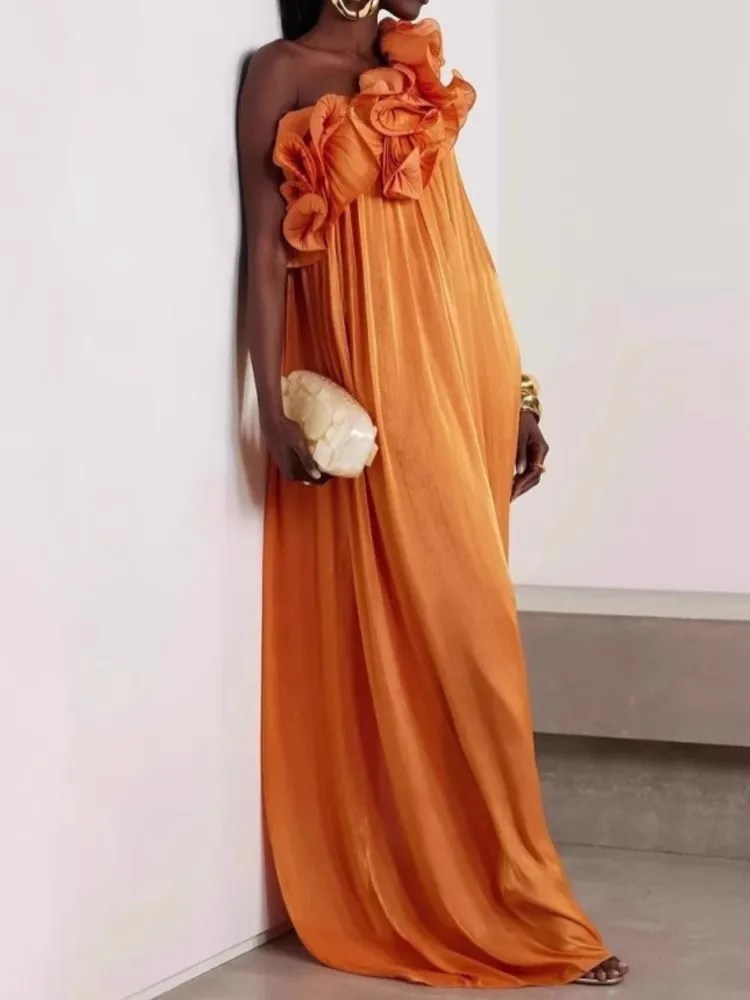 Summer Cover Ups Women Swimsuit One Shoulder Robes Bathing Suit 2025 New Solid Color Beach Holiday Maxi Dresses Cover-Up 1