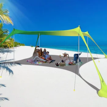 Family Beach Tent Canopy Sun Shade Pop Up Grande Beach Tent Sun Shelter Stability  Poles with Portable Carry Bag Outdoor Shade 1