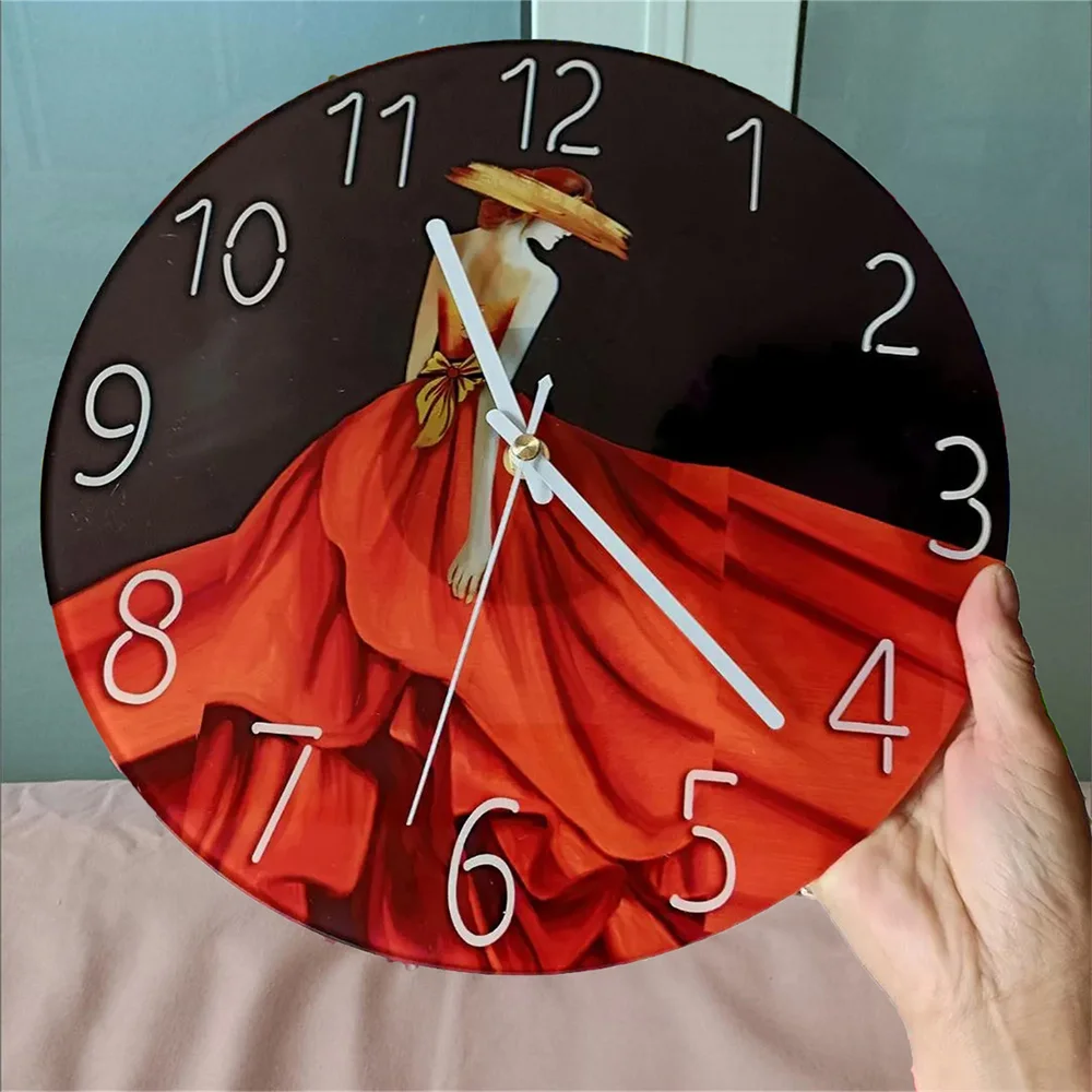 12 Inch Silent Quartz Hourglass Scenery Wall Clock Round Digital Modern Wall Clock Not Ticking Bedroom Living Room