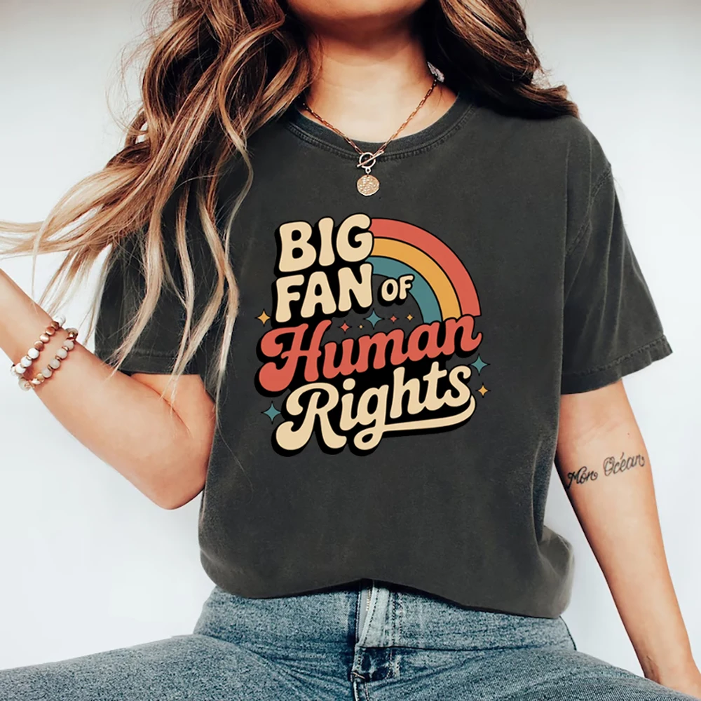 Big Fan of Human Rights T-Shirt Retro Rainbow T-Shirt Unisex Kurzarm-T-Shirts Radicalized By Basic Decency Tee Streetwear