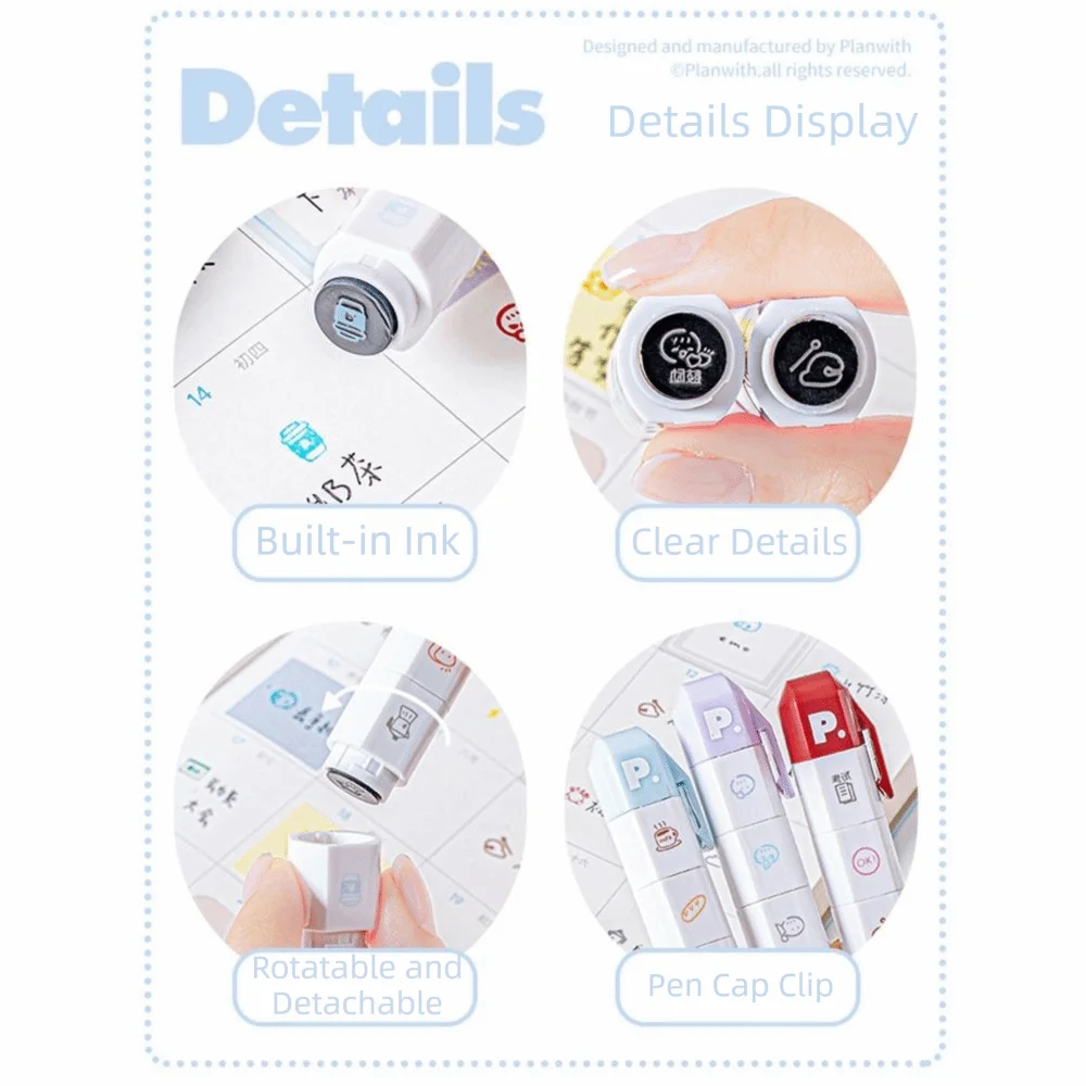 Neuer Abnehmbarer Niedlicher To-Do-Listen-Stempel mit Mehreren Köpfen, Tragbarer Stempelstift, Markierungsstempel, Geschenk für Kinder – Detail 2