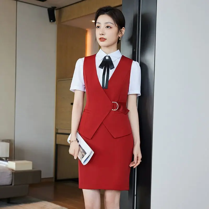 

Professional Vest New Summer Women Beauty Salon Professional Attire Front Desk Reception Cash Register KTV Hotel Work Clothes