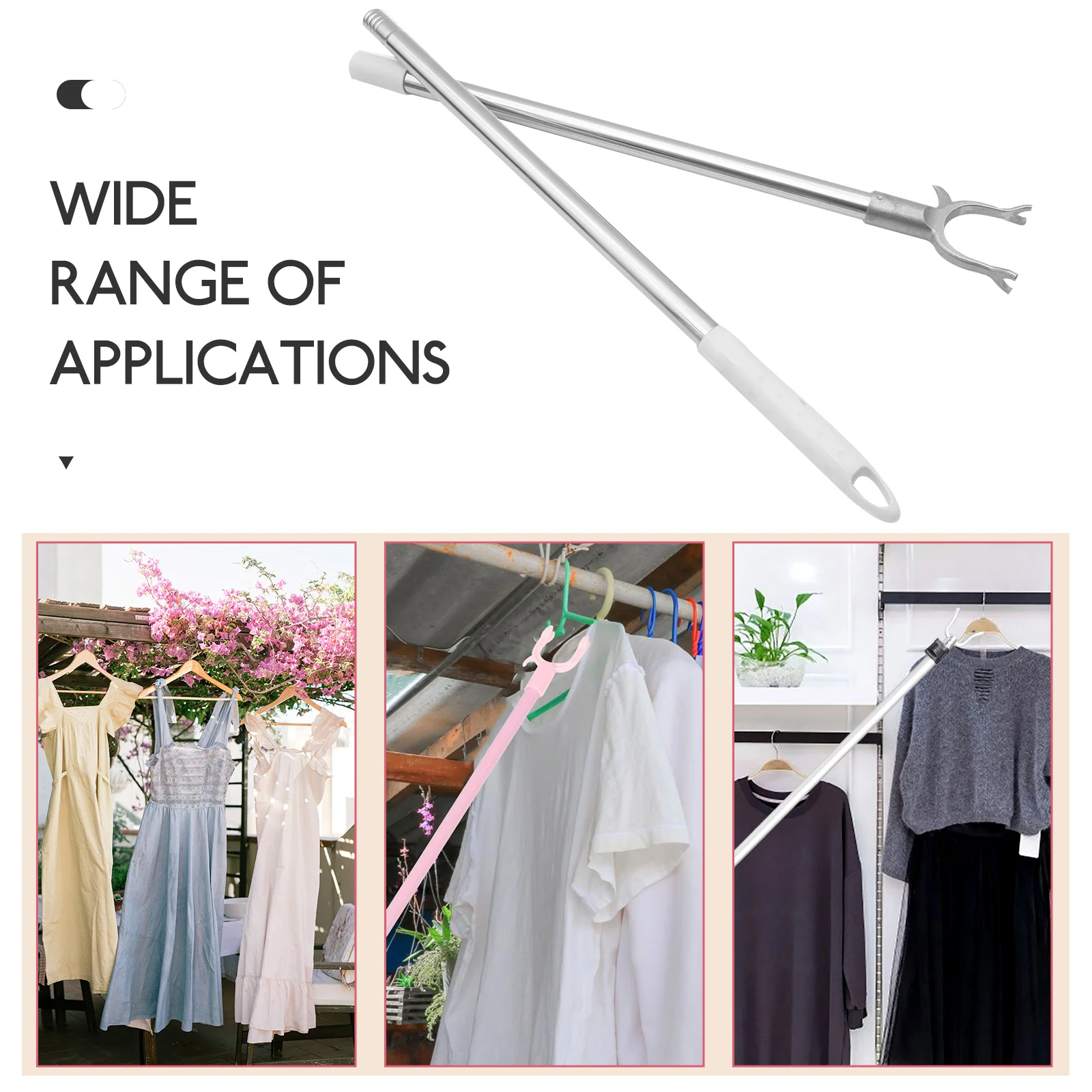 Clothes Rail Clothesline Adjustable Rod for Clothing Indoors Pole Stainless Steel Reaching Rods Garment 3
