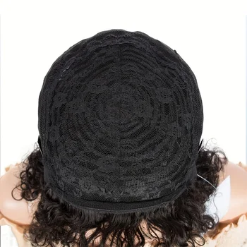 short curly machine made 6inch natural black color 150% density pixie cut wig for women daily paty use human hair wigs 5