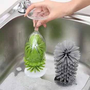 Sink Suction Cup Brush for Wine Glasses Mugs Bottles Durable Bristles Grip Upright Stability Cleaner Glass Brush with Suction Cu 1