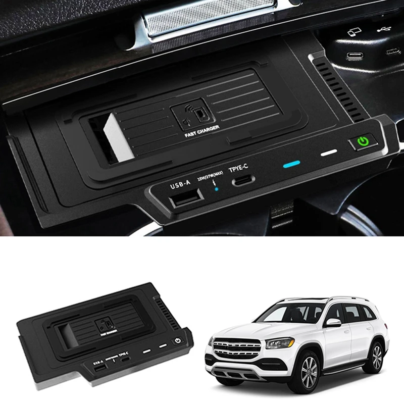 

Автомобильное беспроводное зарядное устройство USB 15 Вт, панель телефона для Benz W167 GLE X167 GLS 2020-2022, держатель для быстрой беспроводной зарядки