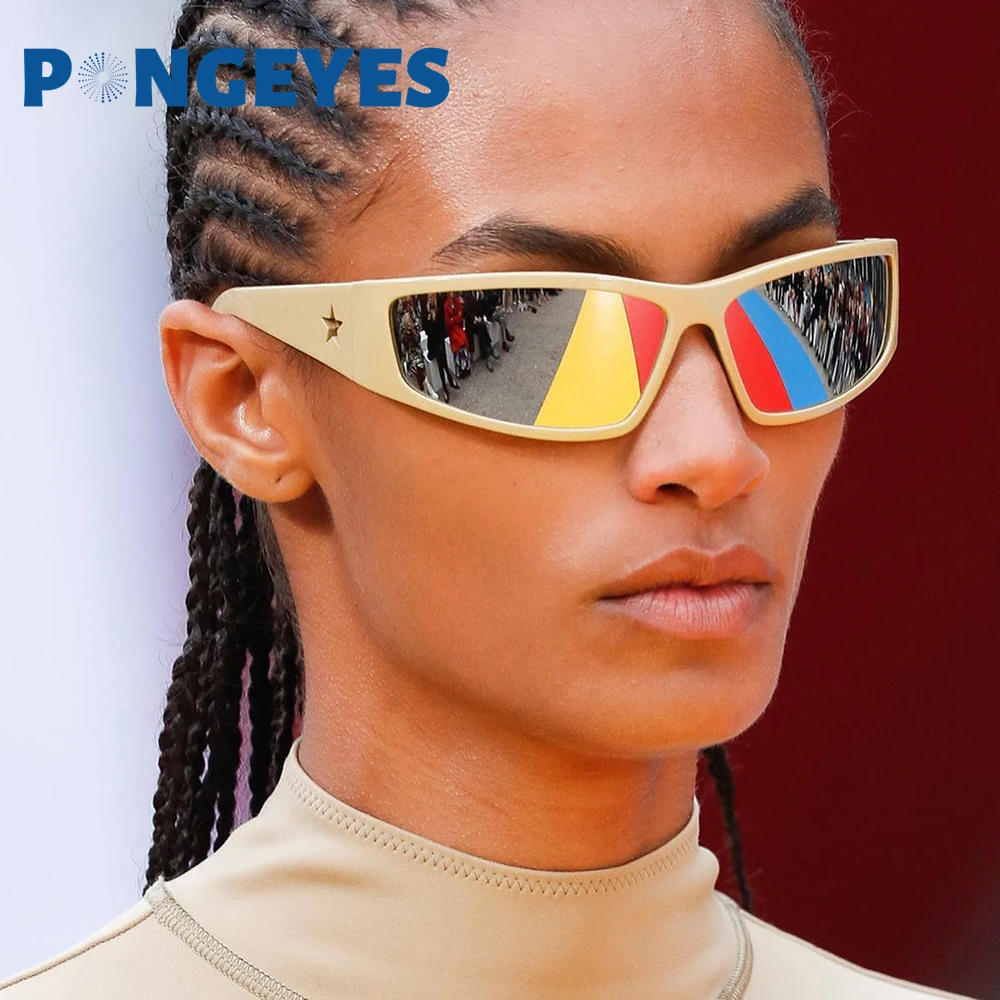 

New Trendy Five-Pointed Star Sunglasses Women Men Punk Designer Y2K Sports Sun Glasses Retro Mirrored Shades Wrap Around Eyewear