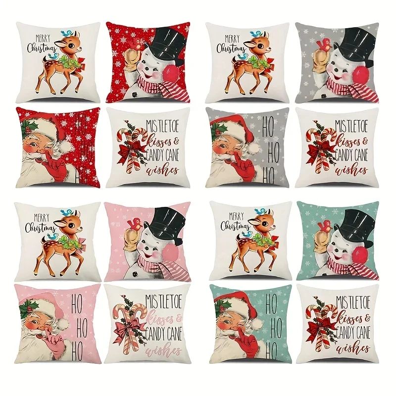 

Christmas Decoration Pillowcase Snowflake Santa Snowman Deer Bird Lollipop Christmas Rustic Throw Pillow Christmas Cushion Cover