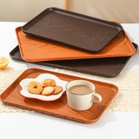WORTHBUY Rectangular Plastic Storage Tray Wood Grain Food  Serving Tray Fruit Snack Dessert Plate Tea Cup Tray Kitchen Organizer 2