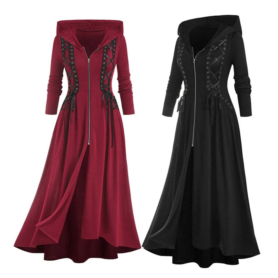 Rosegal Women Plus Size Goth Longline Coat Hooded Lace-up