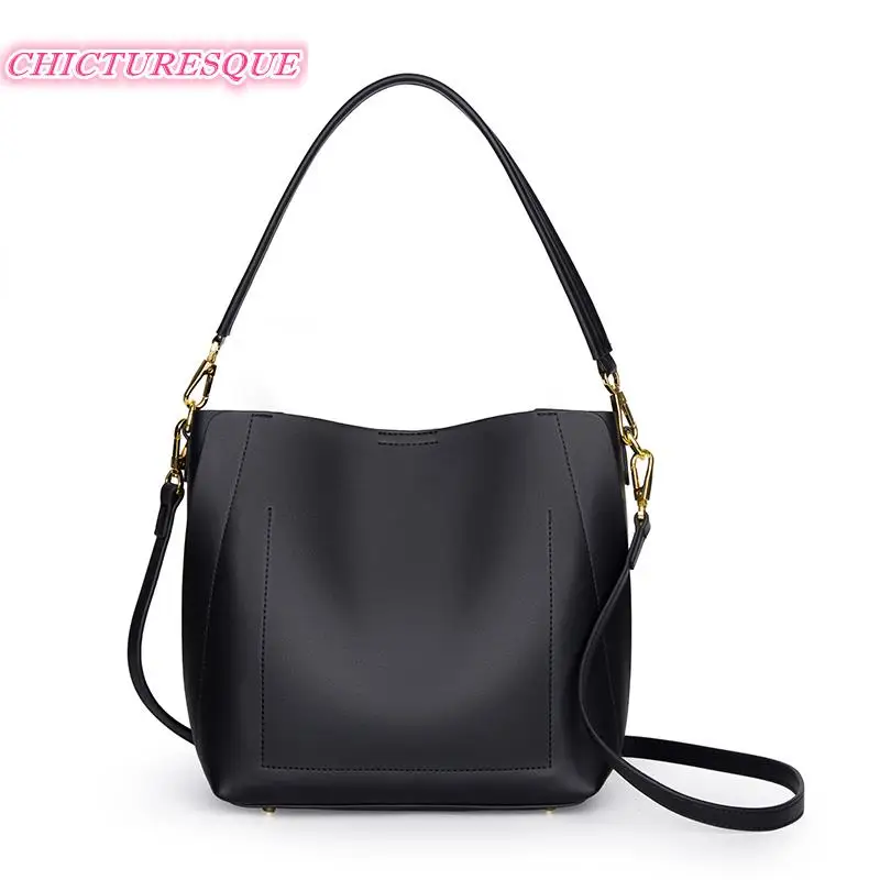 

100% Genuine Leather Black Handbags Fashion Women Shoulder Bags High Quality Cow Leather Tote Purse Elegant Lady Crossbody Purse