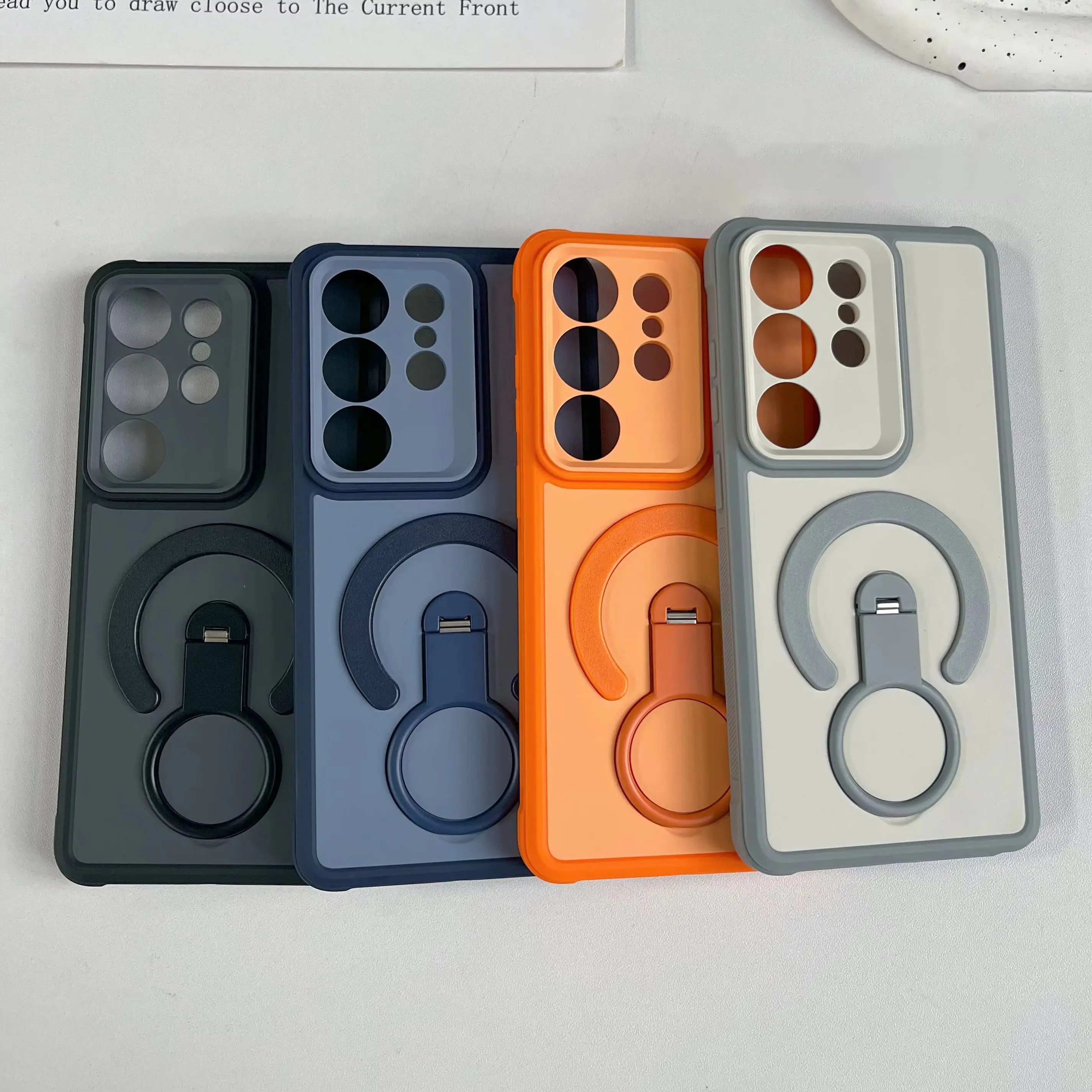 Shockproof Armor Matte Magnetic Case with Handheld Grip Stand Cover