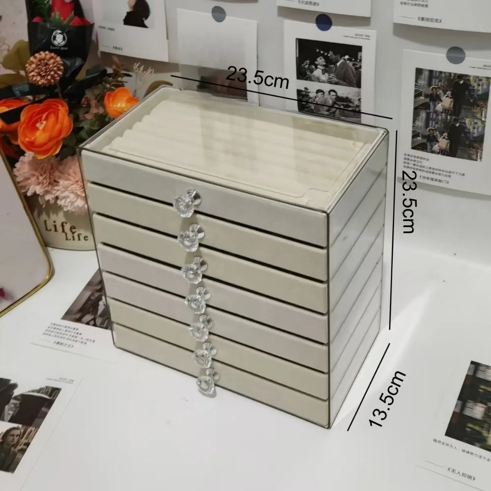 Newly Upgraded 7-Tier Dust-Proof Acrylic Jewelry Storage Box Modern Rectangular Desktop Display & Storage Jewelry Box