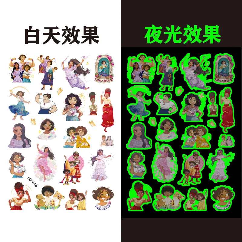1Pcs Cartoon Anime Luminous Encanto Tattoo Stickers Children's Temporary Tattoos Body Art Cosplay Party Toys For Kids Gifts
