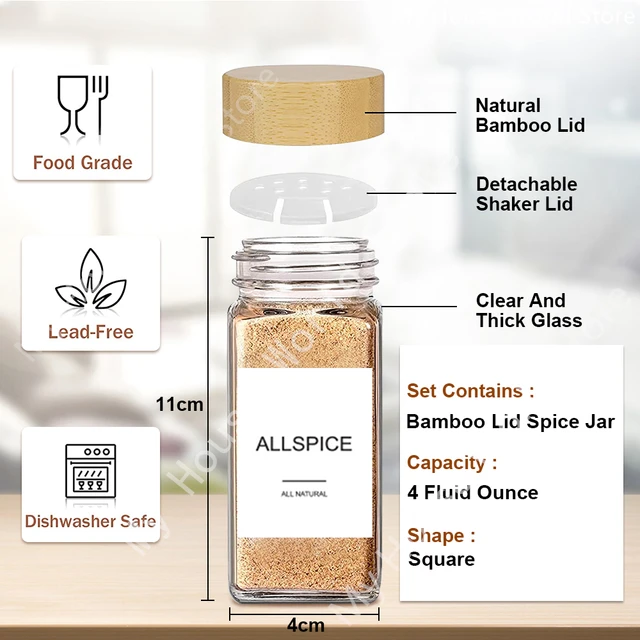 Glass Spice Jars With Labels 4oz Empty Square Spice Bottles Container,with  Bamboo Lid Salt Shaker Pepper Storage Spice Organizer - AliExpress