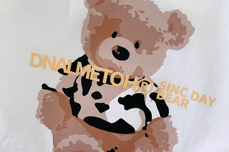 2022 New Style Kids T-shirt Cartoon Pure Cotton Soft O-neck Short Sleeves Boys And Girls Suits Bear Print Tops Camouflage Pants newborn baby clothes set girl