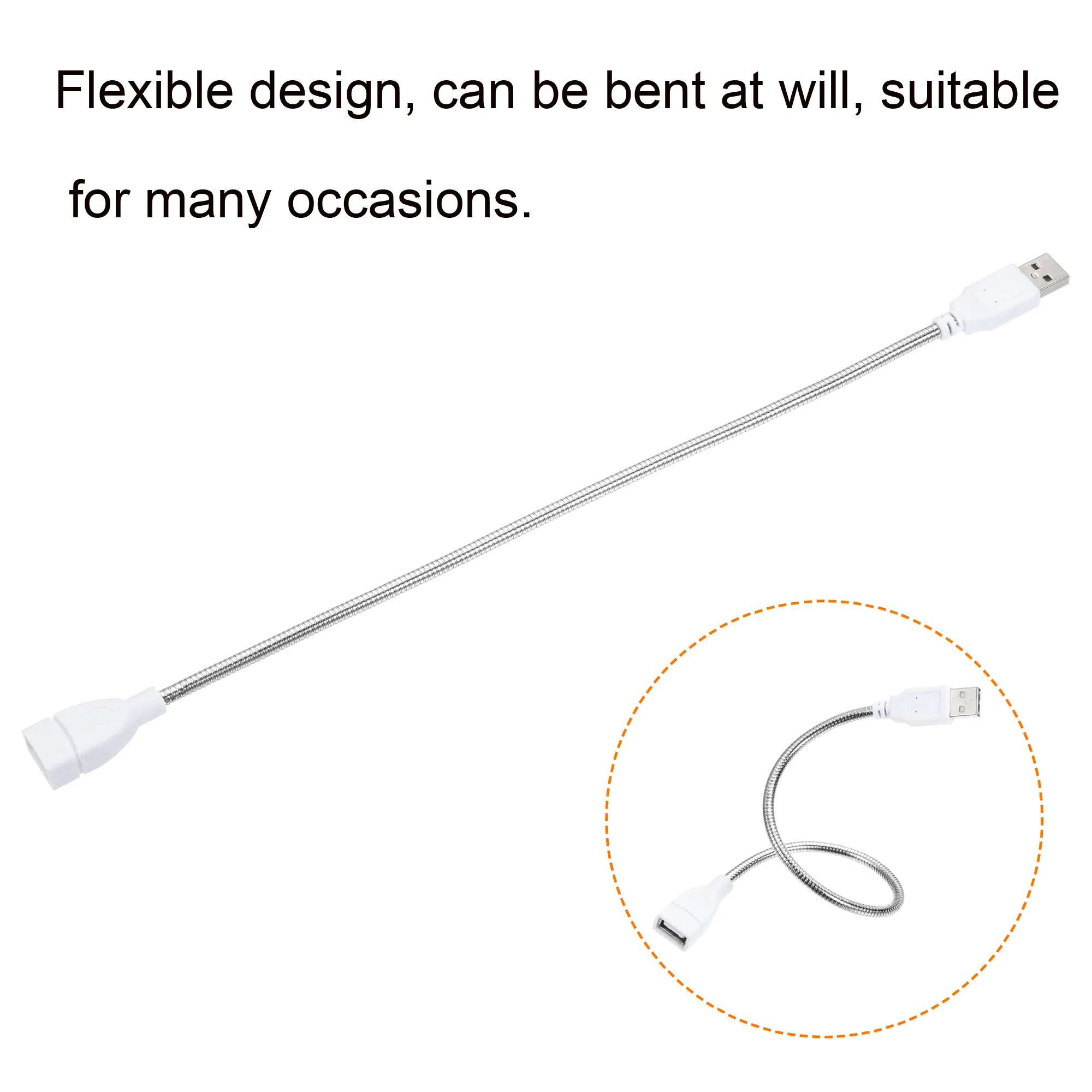 Uxcell 3Pcs Flexible USB Cable USB Male to Female Extension Cord 35cm for LED Desk Lamp White
