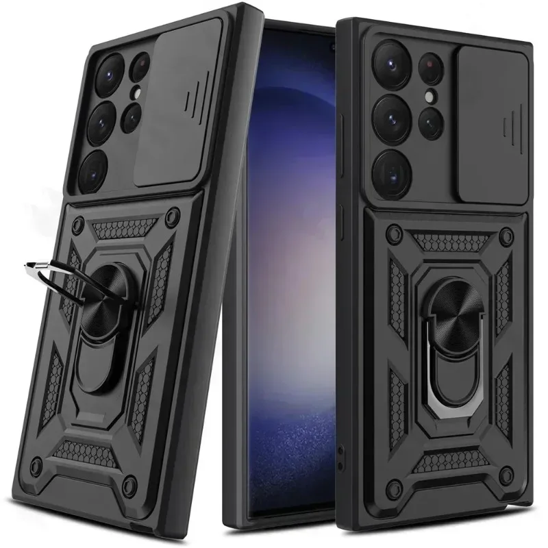 Enhanced Armor Rotate Magnetic Case with Ring Stand and Anti-Scratch Camera Lens Protector