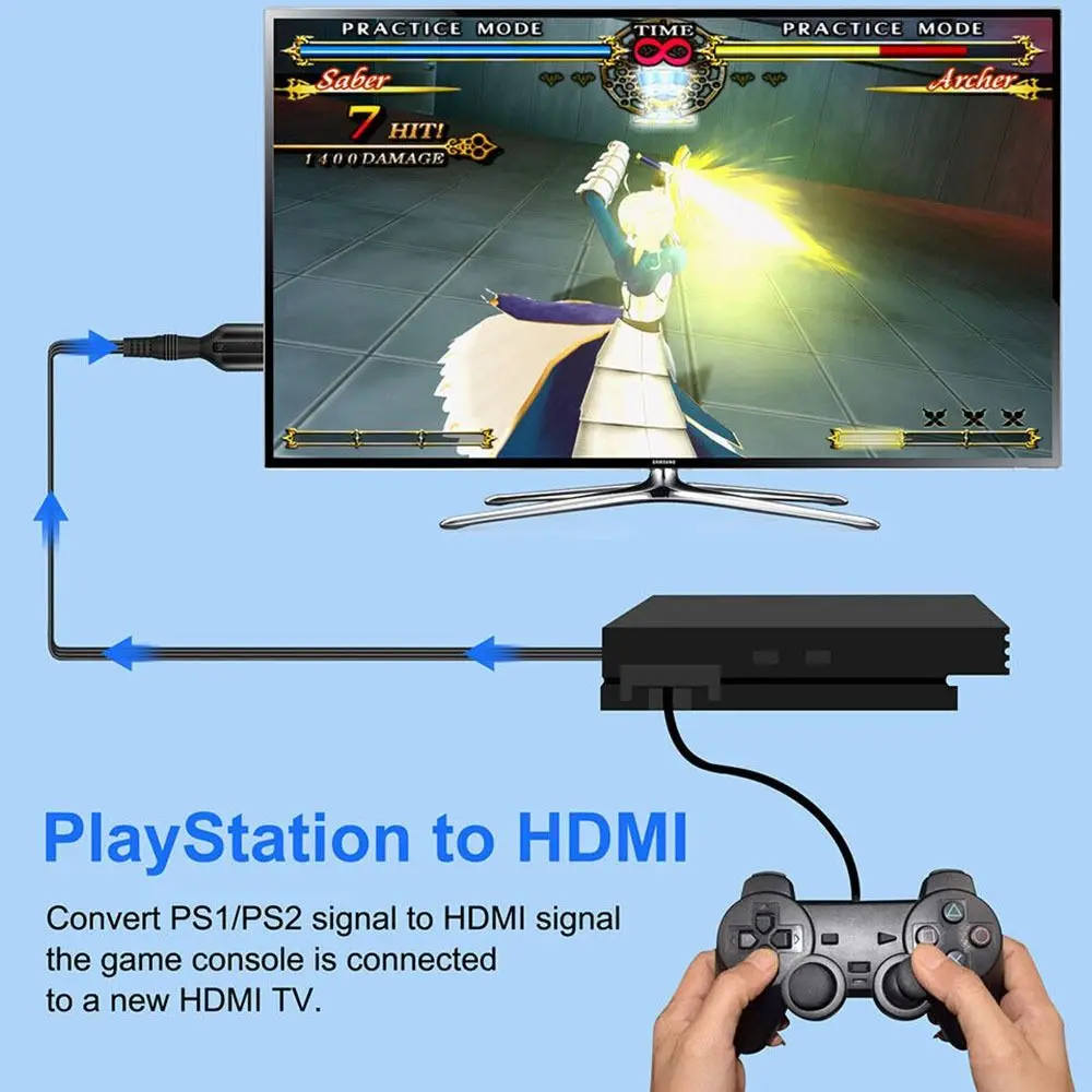 PS2 to Adapter Audio Video Converter Cable 1M for Sony PS2/PS1 to