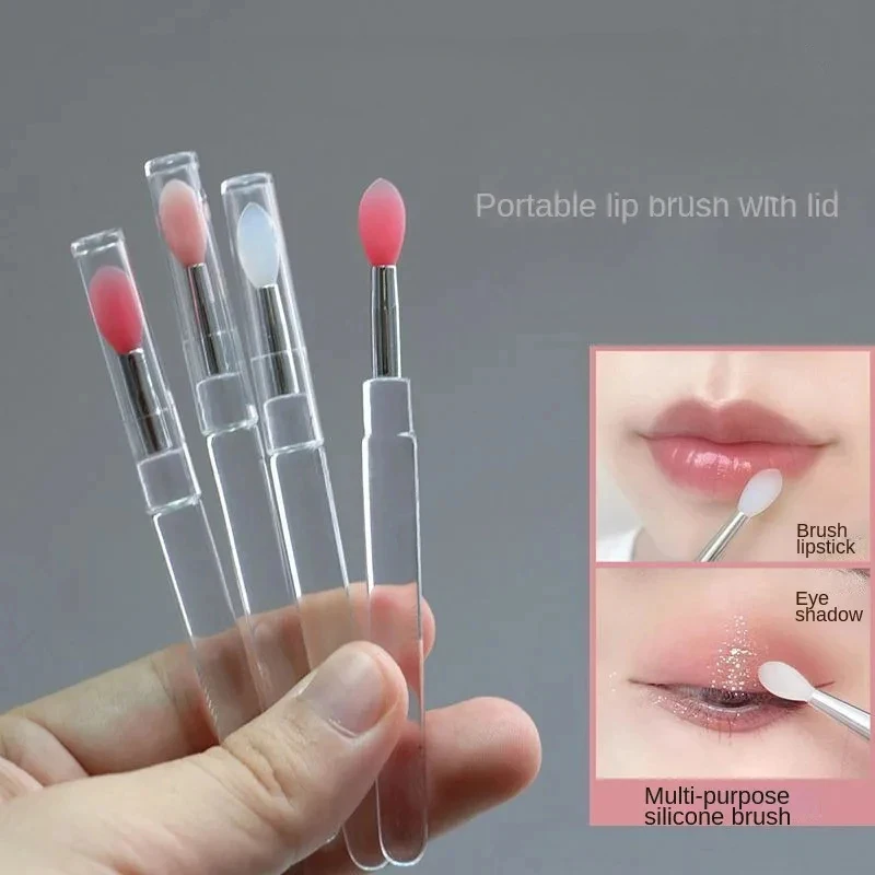 1/2/3/4pcs 커버가있는 휴대용 실리콘 립 브러쉬 소프트 다기능 립밤 애플리케이터 립스틱 립글로스 메이크업 브러쉬