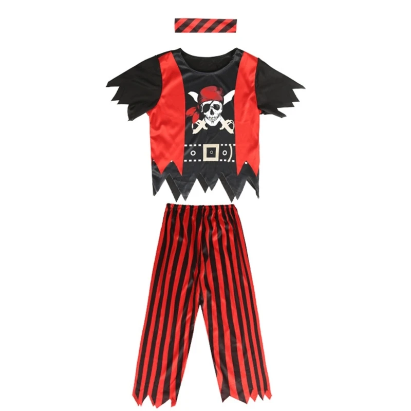 

Halloween Pirate Costume Outfits Boys Costume Pirate Costume Set Striped Trousers and Short Sleeves Top for Cosplay