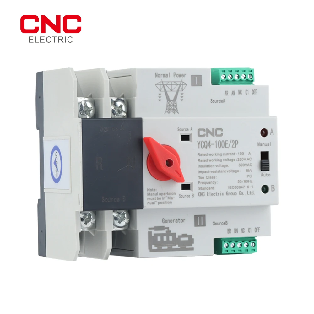 Seletor Elétrico do Interruptor de Transferência Automático do Ats do Trilho do Ruído do Cnc Ycq4100e 2p Dual Power Comuta o Poder Ininterrupto 63a 100a o