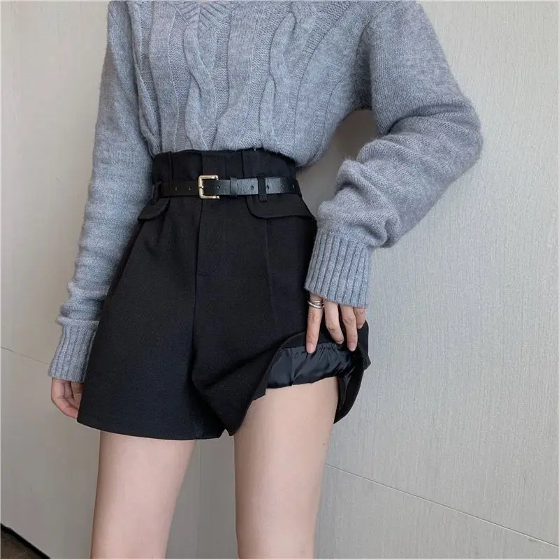 Spring Autumn New Black High Waist Youth Wide Leg Pants Solid Color Loose Trend Casual Shorts Fashion Korean Women Clothing