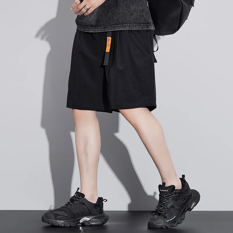 Ice Shreds Sweatpants Trousers 2024 New Summer Men's Minimalist Casual Loose Solid Color Elastic Pockets Straight Shorts