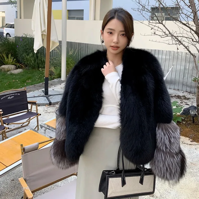 2023 New Women Temperament Casual Fox Fur Coat Winter Female Short Fashion Fur Integrated Environmental Protection Fur Outwear
