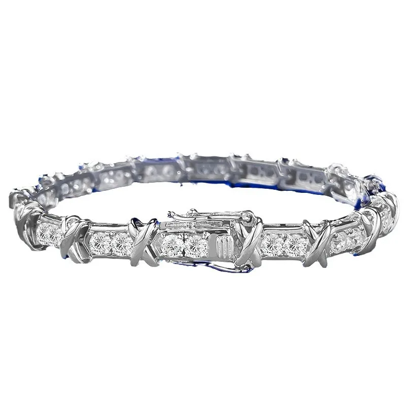 

S925 Silver Bracelet Platinum Plated XO Diamond Bracelet European and American Retro Fashion Style