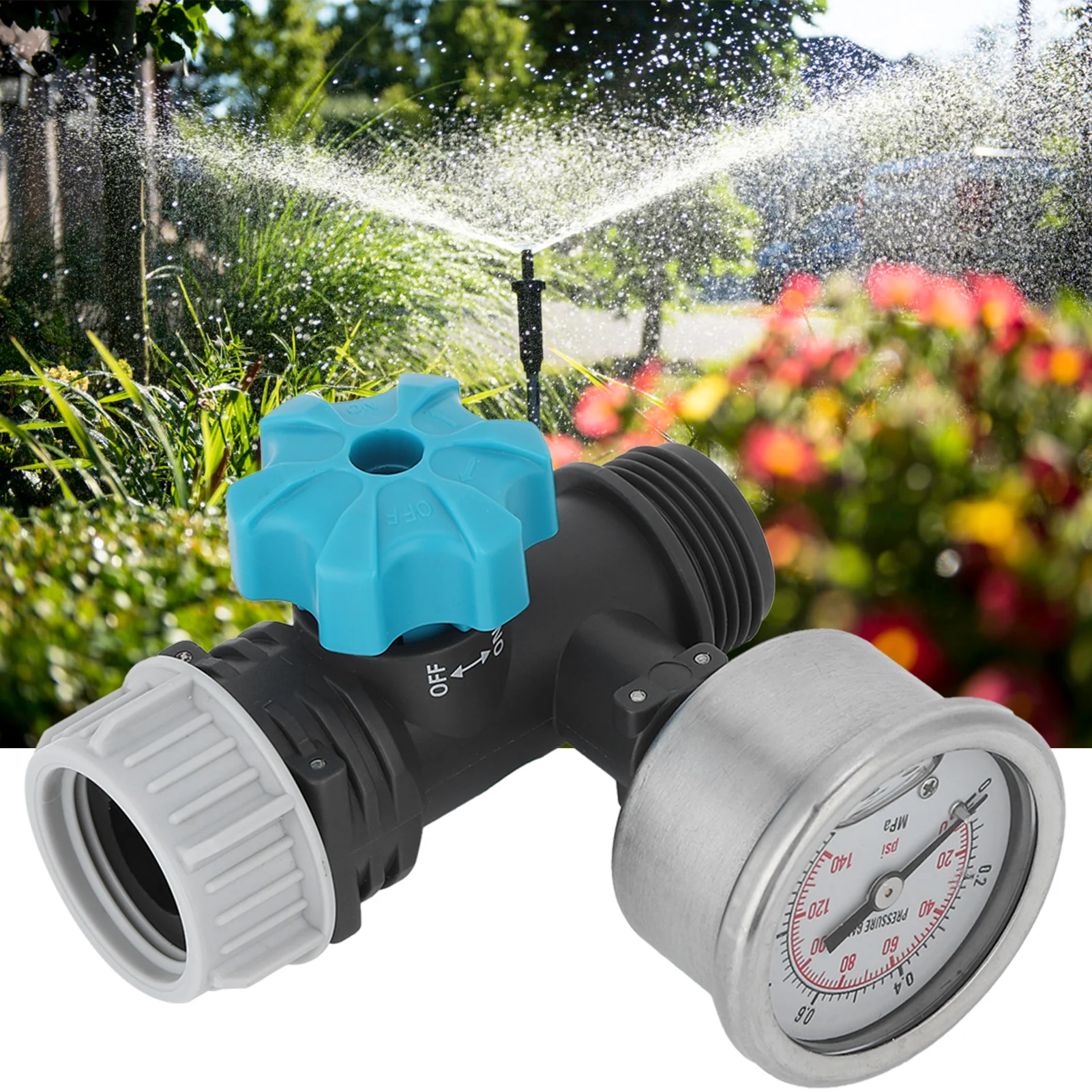 G3/4in Adjustable Water Pressure Regulator Valve with Pressure Gauge Greenhouse Garden Irrigation Controller 2