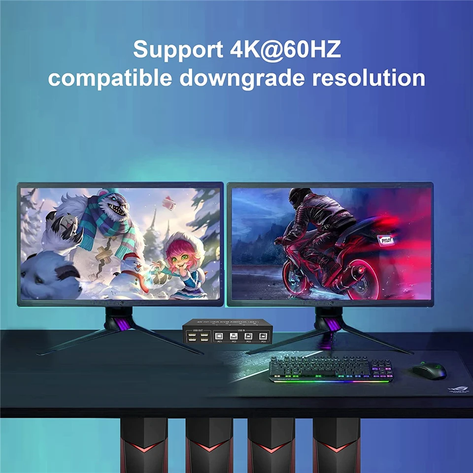 4 포트 HDMI KVM 스위치 4X2 듀얼 모니터 4K @ 60Hz 확장 디스플레이 DP USB KVM 스위치 4 인 2, 4 PC 공유 키보드 마우스
