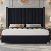 Queen Size Bed Frame with 58" Tall Headboard, Velvet Upholstered Platform Queen Size Bed Frame 5